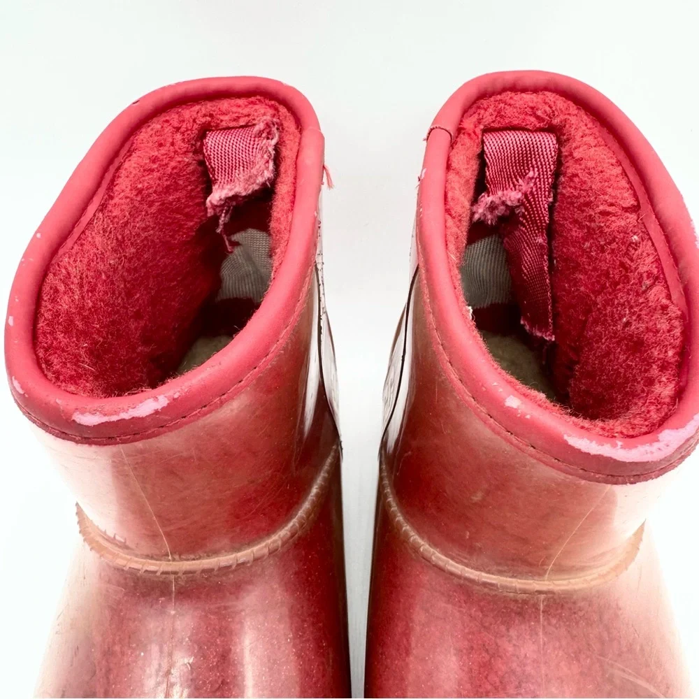 UGG‎ Classic Clear Mini Shearling Lined Rubber Boots Samba Red Size 3 Y2K Winter